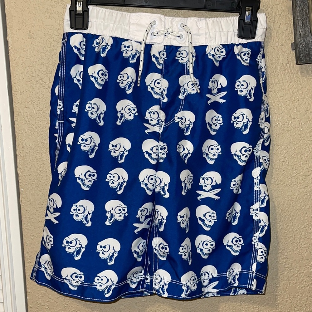 Gap Boys Lined Skull Print Pocketed Swim Trunks Size Large
